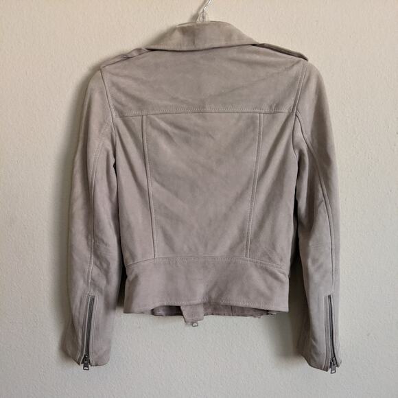 All Saints Latham Goatskin Leather Suede Biker Jacket in Grey, Size 0 - Picture 11 of 13